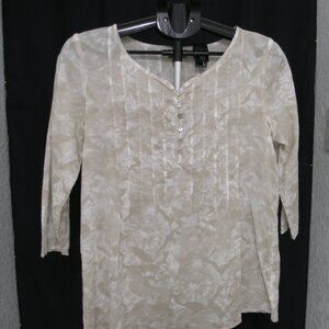 J Jill women's 3/4 Sleeve cotton pleated white and beige top Size XS